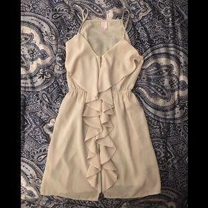 Cream ruffle zipper spaghetti strap dress